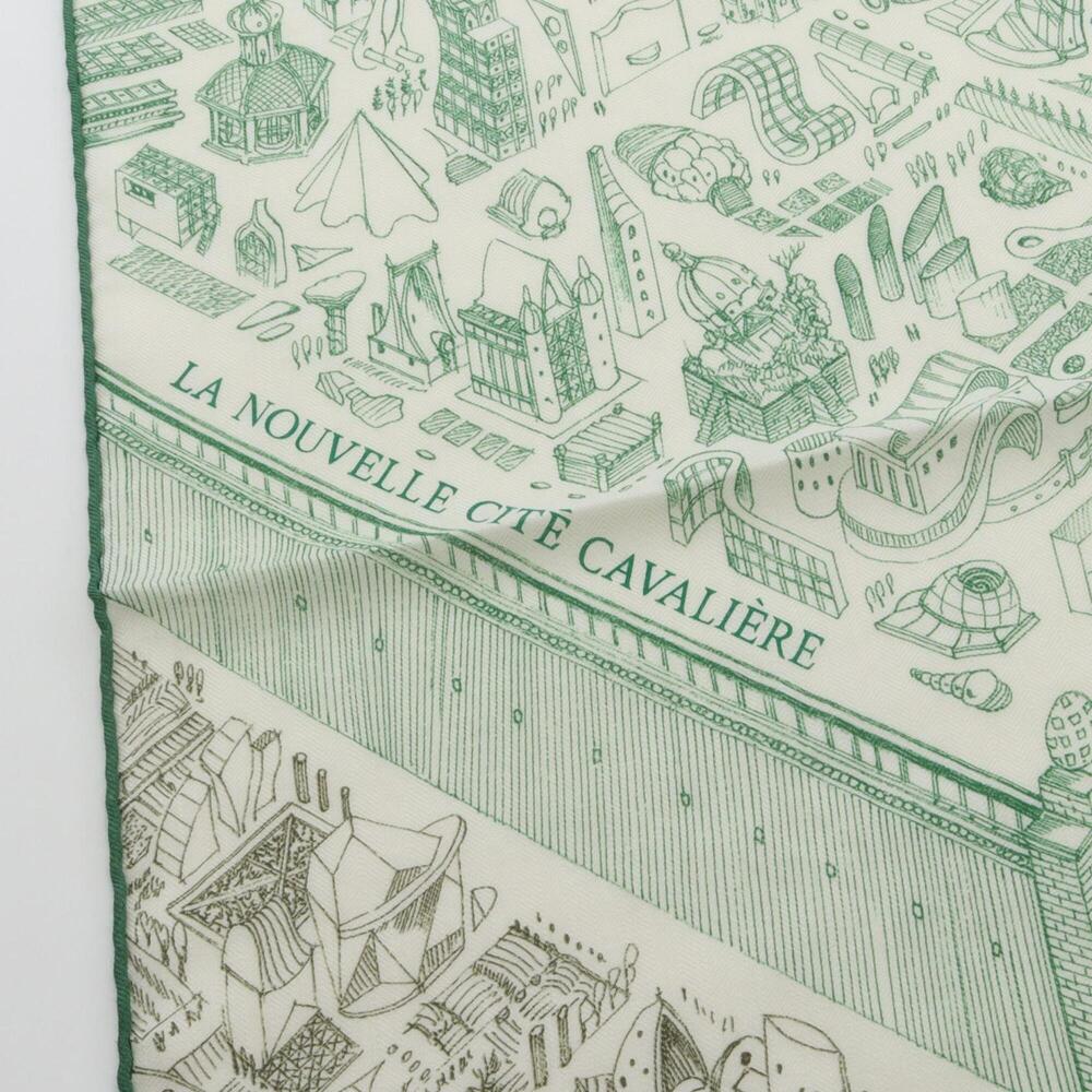 Hermes Carre Geant 140 LA NOUVELLE CITE CAVALIERE Vert Vif Khaki Scarf Muffle... - Picture 5 of 5